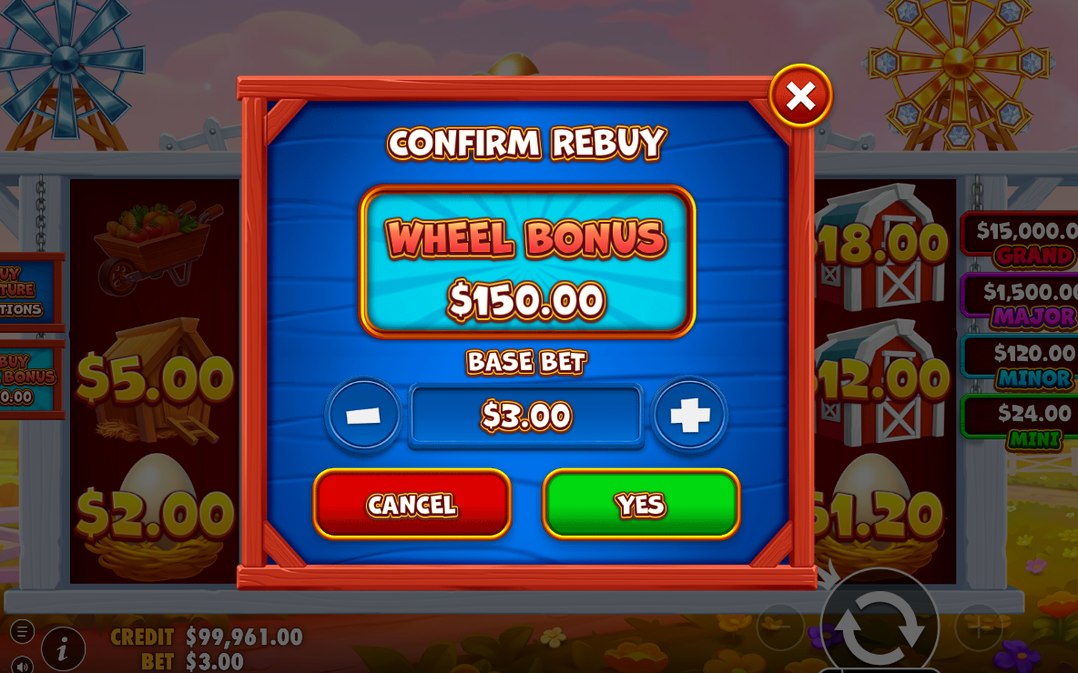 Wheel Bonus screen with the spinning wheel