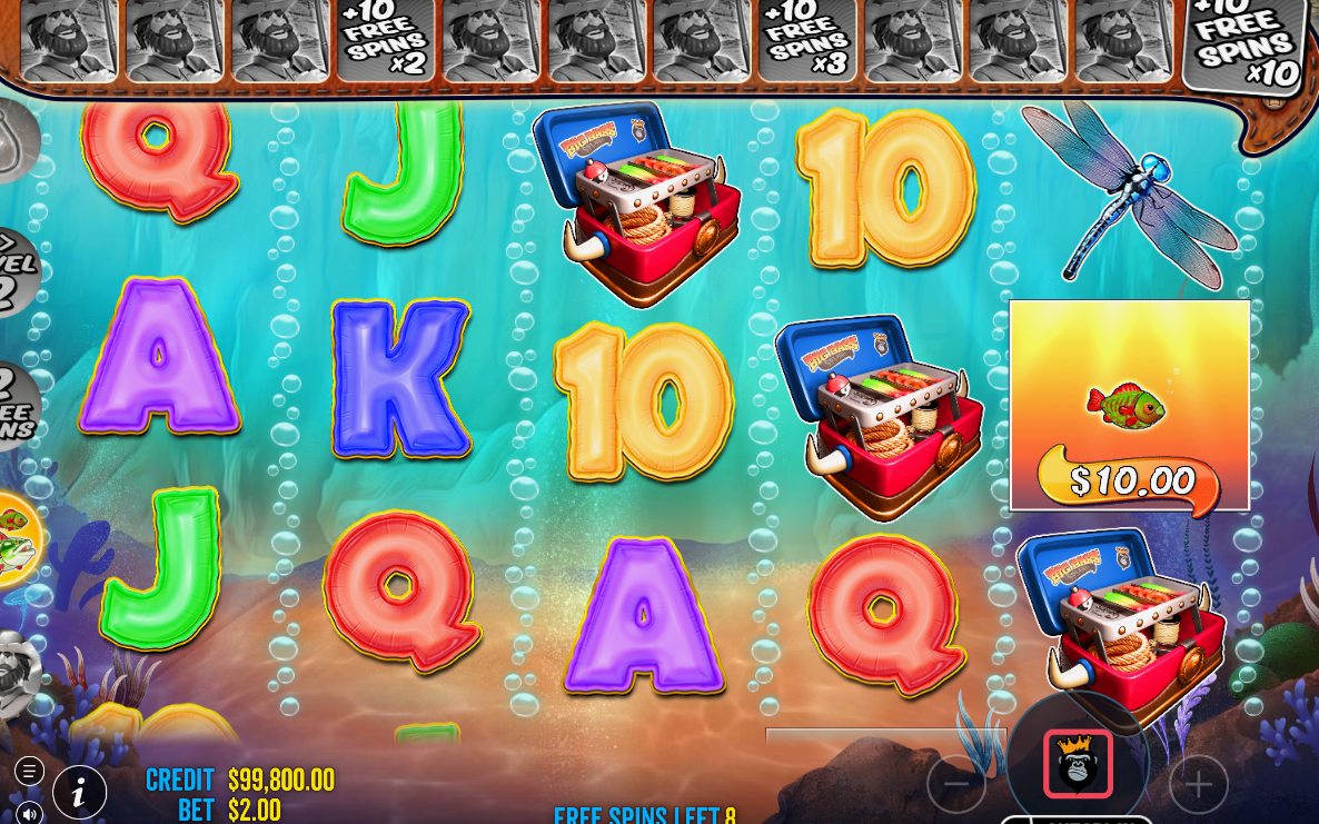 Free Spins round with Fisherman Wild collecting money