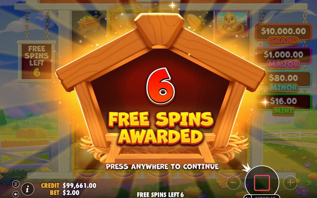 Free Spins screen with straw, wood and brick marks